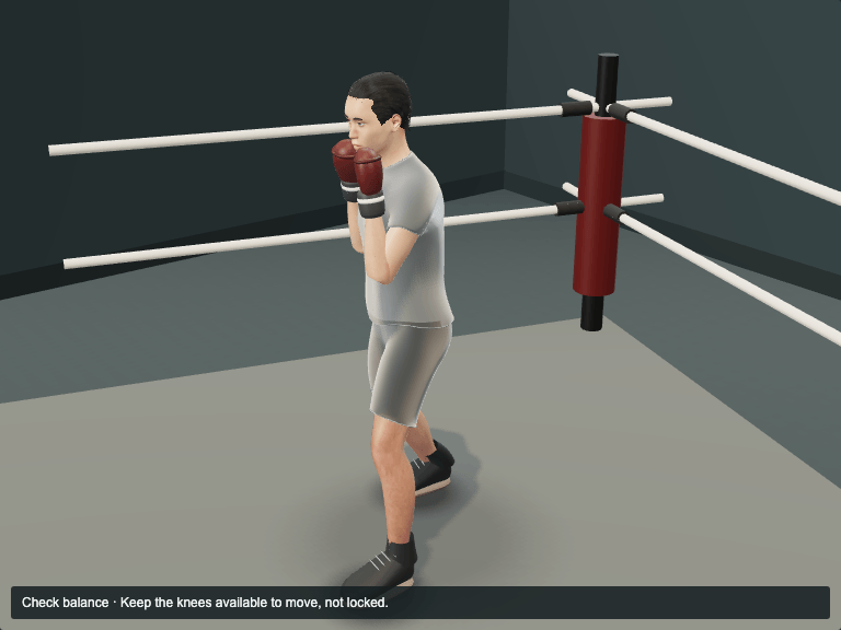 Stance and breathing: the Boxing guard at the Check balance phase, keep the knees available to move, not locked.